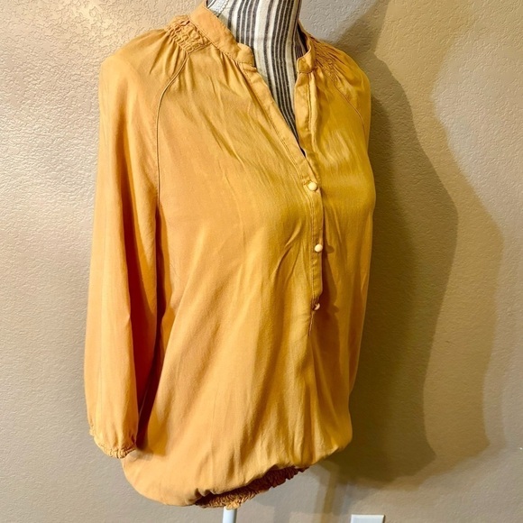 Antilia Femme Blouse Large Light Orange Peasant Smocked Hem 3/4 Slvs Rayon Boho - Picture 4 of 12